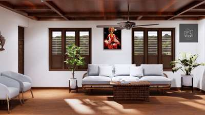 Traditional style living room interior 💫 
.
.


 #LivingroomDesigns #TraditionalHouse #keralatraditional #mural #IndoorPlants #CeilingFan #GridCeiling #keralastyle #Palakkad