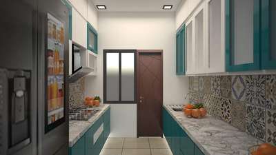 this is 3d of kitchen. 
 #kitchendecor #kitchen3d
#white&blue 
#vivinteriors