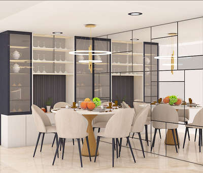 the modern with mirror wall as well as crockery unit dining area . #diningarea  #mirrorwallpaneling  #3Ddesigner