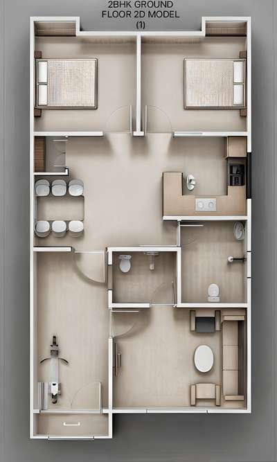 2BHK HOUSE FLOOR LAYOUT PLAN 2D WITH DRAWING ROOM