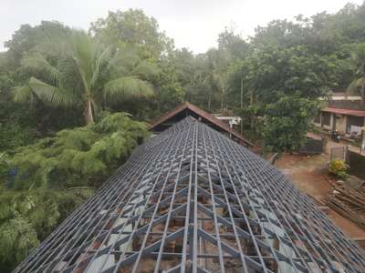 roof tile work in valancheri ALPSchool #trusswork #trussfroof #rooftiles #school