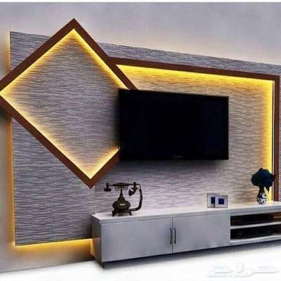 T.V unit with yellow colour light & cabinet