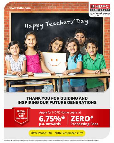 ZERO processing fees for TEACHERS 5th to 30th September 2021