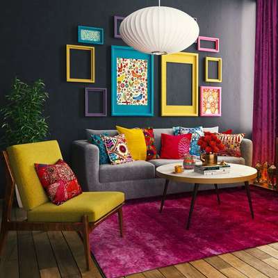 Go for this trendy maximalist design with eclectic mix of colours, textures and styles. Invest in colourful cushions, multiple frames, lanterns and a bright coloured carpet to get this festive look.
#interior #decor #ideas #home #interiordesign #indian #colourful #decorshopping
