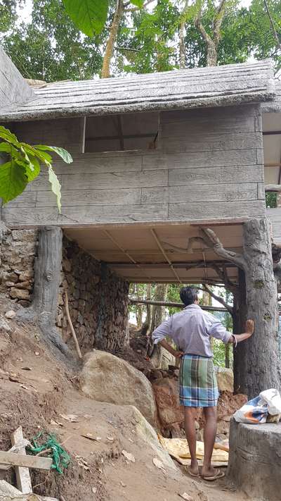 tree house.thatched type# concrete  wood texture