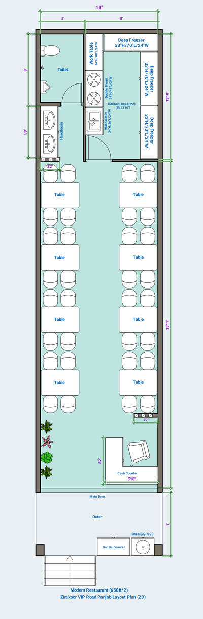 Modern restaurant 2D Layout Plan