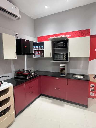 Rose pink colour L Shaped Module Kitchen