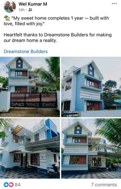 പൂർത്തീകരിച്ച ഓരോ വീടുകളുടെയും, ചിത്രീകരണത്തിനായി, പോകുമ്പോൾ,വീട്ടുകാരോട് ഞങ്ങൾ ഞങ്ങളെ കുറിച്ച് എന്തെങ്കിലും പറയാൻ സാധിക്കുമെങ്കിൽ പറയാമോ എന്ന് ചോദിക്കാറുണ്ട്!! അവരുടെ മനസ്സിൽ വാക്കുകൾ ഉണ്ടെങ്കിലും എല്ലാവരും ഒരുപോലെയാവണമെന്നില്ലല്ലോ ചിലപ്പോൾ വീഡിയോ ക്ക് മുമ്പിൽ അഭിമുകീകരിക്കാൻ ഒരു ചമ്മൽ വരും, സ്വാഭാവികം.പക്ഷെ അവർ പറയുന്ന ഒരു വാക്കുണ്ട്, "നിങ്ങൾക്ക് എപ്പോൾ വേണമെങ്കിലും ഇവിടെ വരാം, ആരെയും കാണിക്കാം എന്ന് "❤️. അതിൽ ഒരാൾ ആയിരുന്നു 𝗠𝗿. 𝗪𝗲𝗹𝗸𝘂𝗺𝗮𝗿. അപ്രീതിക്ഷിതമായി അദ്ദേഹത്തിന്റെ ഫേസ്ബുക്ക് പോസ്റ്റിൽ ഒരു വർഷത്തിനിപ്പുറമുള്ള വീടിനെക്കുറിച്ചുള്ള പോസ്റ്റ്‌ കണ്ടപ്പോൾ,എന്തോ ആ സന്തോഷം നിങ്ങളുമായി പങ്കു വെക്കണമെന്ന് തോന്നി.നിങ്ങളുടെ സന്തോഷങ്ങൾ ഇങ്ങനെ വാക്കുകളായും, പ്രവൃത്തികളായും, എഴുത്തുകളായും, കാണുമ്പോൾ, അതിലും മികച്ചൊരു അംഗീകാരം  എന്താണ് ഞങ്ങൾക്ക് വേണ്ടത്.ഈ സന്തോഷങ്ങളും, ബന്ധങ്ങളും എന്നെന്നും നിലനിക്കട്ടെ. ❤️🏡💯 #completed_house_construction