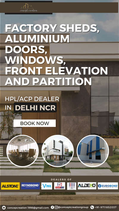 - FRONT ELEVATION(ACP/HPL)
- GLAZING
- METRO PANELLING
- PUFF PANELLING
- PORTA CABIN
- ALUMINIUM DOORS, WINDOWS AND PARTITION
- HOME INTERIOR
- GYPSUM CEILING
- FALSE CEILING WORKS
- TOUGHENED GLASS
- VARIOUS TYPES OF GLASS WORKS
- MS/STRUCTURE WORKS
- GRID CEILING
- HPL/ACP (DEALERSHIP)
Locations: #Delhi, #Sahibabad, #Raj Nagar Extension, #Indrapuram, #Vasundhra,#Noida.

#frontelevation #interioresdesign #interior #elevation #exterior_design #HPL #aluminium #architect #acp #contractor #constructioncompany #civilworks #fabricator #fasade #glazing #glassdesign #homedecor #MS #METROPANELLING #MS #officeinteriors #officedesign #portacabin #realestate #toughenedglasspartetion