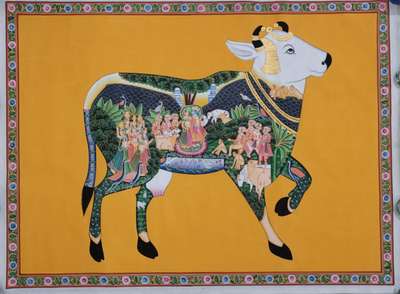 pichwai painting worked on cotton 
title - kamdhenu
size - 3x4