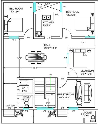 2dplan #Architect  #autocad #nice  #3BHKHouse