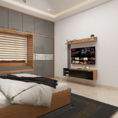 Requirements: King Size Bed With 2 Side Tables + Sliding Wardrobe with Loft + TV Unit +  Dressing unit
Total : 1,86,000/- 
Client: Mr. Mahesh
Location : Mavelikara
Modular Home Interior Designs. 
>3000+ shades (Laminates)
>710 BWP Gurjan Marine Plywood 
>2000+ Louvers Charcoal Panel designs.
>Customised Requirements.
>Branded accessories & Material.
>100% Machine Made Units.
>Factory Manufacturing.
>15 Years Warranty.
>Quality Work & Best Finishing. 
For more Details Contact me 
Check this portfolio George Niju 
https://koloapp.in/pro/niju-george
#Niju_george #bringamazinginside #interiordesigner #interiordesign #HomeDecor  #koloapp 
 #MasterBedroom  #BedroomDecor  #4DoorWardrobe  #loftunit  #KingsizeBedroom  #bedroomtvunit #GypsumCeiling  #dressingunit  #dressingroomdesign  #WardrobeDesigns   #CalciumSilicateBoardCeiling  #