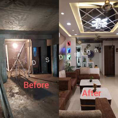 before and after transformation of drawing room at malviya nagar, jaipur