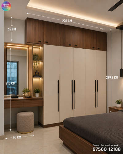🔥 Luxury Bedroom Interior Design With Measurements (CM) | South Indian Premium Style ✨

Modern Bedroom Design with realistic measurements and clean premium finish 😍
Perfect reference for carpenters, interior designers & homeowners planning modular bedroom interiors.

✔ Platform Bed Design
✔ Decorative Wall Paneling
✔ Mirror + Shelf Combination
✔ Warm LED Cove Lighting
✔ Premium Matte Finish
✔ Indian Standard Measurements (CM)
✔ Space Saving & Luxury Look

📏 Main Measurements (Approx. in CM): • Room Height: 289.8 CM
• Ceiling Drop: 15 CM
• Bed Size: 198.12 × 182.88 CM
• Side Counter Height: 75 CM
• Shelf Height: 110 CM
• Bed Platform Height: 35 CM

✂ Cutting List (Approx. in CM): • Bed Base Panels
• Headboard Vertical Panels
• Side Table Box
• Open Shelf Partition
• Mirror Frame Section
• Decorative Wall Cladding

━━━━━━━━━━━━━━━━━━━ ✔️We specialize in: • Modular Kitchen • Wardrobe • TV Cabinet • Wall Paneling • Doors • Gypsum False Ceiling • Granite & Tile Work • Aluminium Work • Gl