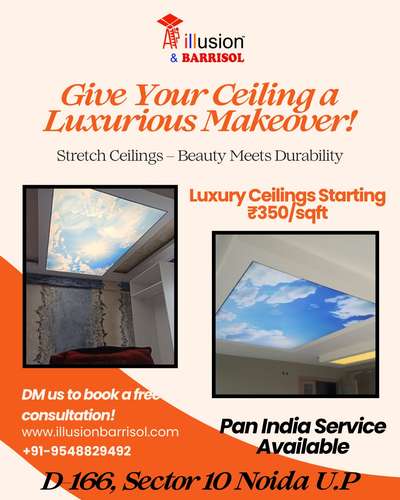 ✨ Want to give your ceiling a stunning makeover? ✨
Turn any room into a stylish, elegant, and modern space you’ll love.
✔️ Sleek, durable designs that last
✔️ Fully customizable – exactly how you imagined
✔️ Pan India installation – we’ll reach you wherever you are
💰 All this at just ₹350/sqft – luxury made simple
📩 Drop us a message today for a free quote!
🌐 www.illusionbarrisol.com
#stretchceiling #interiordesigner #CeilingMakeover #StylishSpaces #ElegantInteriors #ModernDesign #HomeTransformation #CustomCeilings #LuxuryLiving #InteriorInspo #DurableDesigns #PanIndiaService #AffordableLuxury #HomeDecorGoals #CeilingDesign #InteriorStyling #ElegantHome #StylishInteriors #HomeRenovation #IllusionBarrisol #transformyourspace