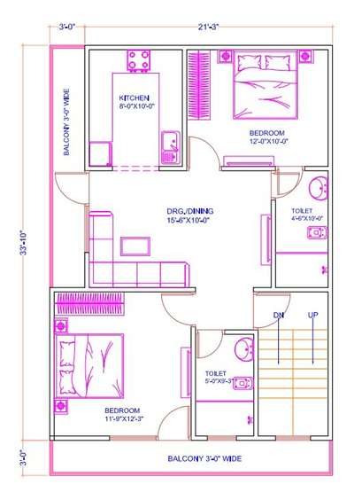 sketch plan of 21'x34'
2 bhk