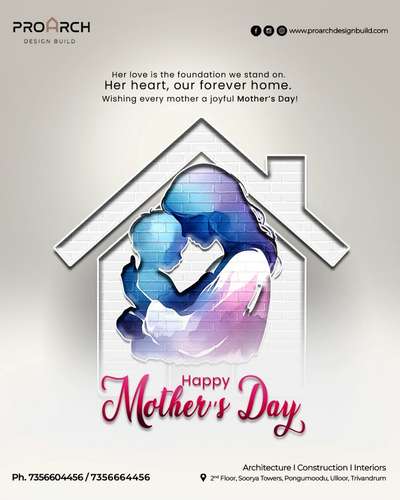 Celebrate Her. Cherish Her. Love Her

To the women who build homes with love,
even before the walls go up —
Happy Mother’s Day!

From all of us at Proarch Builders,
We honor the strength, care, and heart of every mother.
You are the true foundation of every home.

CONTACT US:

🌐 www.proarchdesignbuild.com
.
.
.
#happymothersday2025 #mothersday #eventposter #trivandrum #proArch #constructioncompany