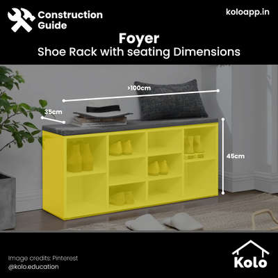 It’s always good to have an idea about the size of the furniture that you might add to your home. 

Here are the average dimensions for a shoe rack with a seating arrangement on top kept in the foyer of your home.

Hit save on our posts to refer to later.

Learn tips, tricks and details on Home construction with Kolo Education🙂

If our content has helped you, do tell us how in the comments ⤵️

Follow us on @koloeducation to learn more!!!

#koloeducation #education #construction #setback  #interiors #interiordesign #home #building #area #design #learning #spaces #expert #consguide #style #interiorstyle #shoerack #furniture #foyer