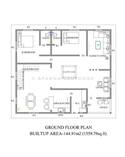 2500sqft , 4BHK with courtyard  #residentialplan #homedesigne #4BHKPlans #courtyardhouse #OpenKitchnen