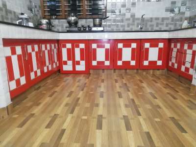 Kitchen cupboards made with wood, Enamel paint finish