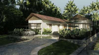 Tropical Grove
Client - Mr. Shahul Hameed
Location - Thodupuzha, Idukki, Kerala
Site area - 70 Cents
Built up area - 1,614 Sqft

The house is designed in a sustainable way with minimum impact to the nature. The main idea is to reduce the cost of the project. Moreover, locally available materials are used for the construction. Materials collected from diferent ocations are reused to reduce the cost and maintain a vernacular touch. The roofing is designed in a different way to reduce the heat gain and enhance the natural cooling in the house. The building is placed at the center of the plot to maintain the privacy. Moreover it also provides potential views to the surroundings.
#HouseDesigns #house_planning #LandscapeDesign #InteriorDesign #projectmanagement.