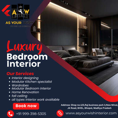 Luxury Bedroom interior 😍 
Make your home luxurious with us, 
@as_your_wish_interior Bhopal,Madhya Pradesh, 
All types interior work available at the best price and quality,
Book now:9993985305,6266921448,
Email ayw.kitchen@gmail.com,
#bedroominterior #bedroomdecor #bedroomdesign #bedroomfurniture #modularinterior #modernhomes #modularkitchen #modularkitchenindia #interior #interiordesigning #interiordesignideas #interiors #luxuryintirior #luxurybedroomdesign #luxuryhome #luxouryinteriors #asyourwishinterior #asyourwishmudularkitchen
