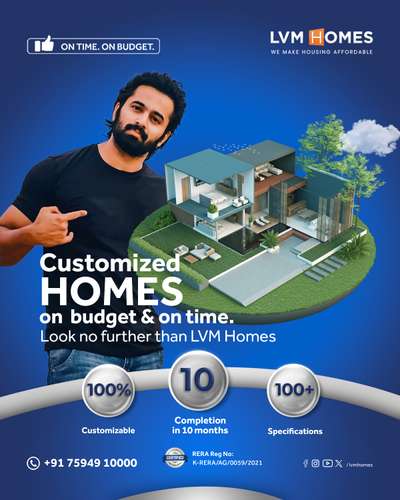LVM Homes, Life Valley Management Homes LLP is a Kerala based company with operations across Kerala and Coimbatore. The corporate office is based in Ernakulum.
LVM Homes follow a unique concept in the field of residential construction. We follow a complete approach from a customer centric viewpoint - we do 100% customised home in your own land within the budget with uncompromised quality and within the time schedule. Customer can get real time updates regarding the project virtually within his or her comfort zone.
 We are K-RERA certified and an ISO certified company.
The new age construction company is part of the parent Group Meeran (www.groupmeeran.com) The group entities novel idea was to provide a single window platform that will give a 360 degree solutions to home buyers who want to build their dream home. Good Day.
Karthik raj (DM)
9072123036
LVM Homes – Homes made Affordable
www.lvmhomes.com