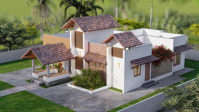 Proposed residence for Mr Jishnu and Family at Punaloor 
 #TraditionalHouse #courtyardhouse #KeralaStyleHouse #LandscapeIdeas #SlopingRoofHouse #jaliwork