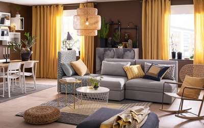 Make warm, welcoming and cosy living room with cushions, curtains and rug in warm colours. Avoid placing couches and chairs along the walls, pull them near, around the centre table or wooden coffee table, this will give your home a cosier ambience.
#interior #decor #ideas #home #interiordesign #indian #colourful #decorshopping