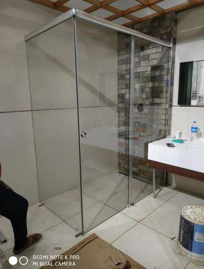 sliding glass door bathroom partition