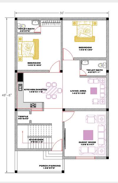 30'x50' House plan Design 
#HouseDesigns #porchdesign #EastFacingPlan #viralkolo