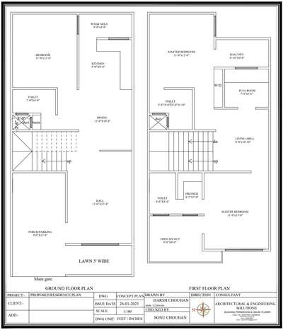 21x45 concept plan 3bhk