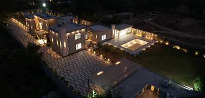 Farm house at chhaterpur just completed,night view with designer lighting #