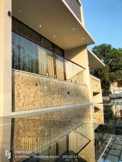 #Balcony #GlassRailing with Wooden Top Railing