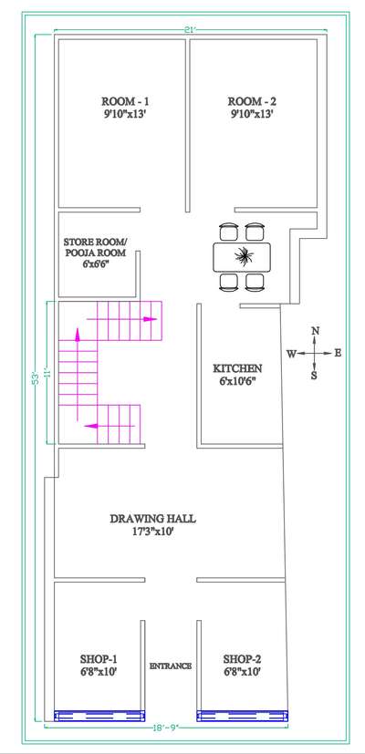 house Plan
Size 18x53 Sqft
