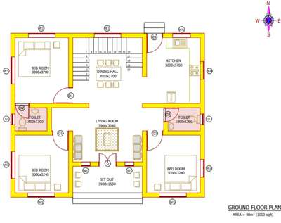 #Floor Plan 1000 sqft
#3BHKHouse