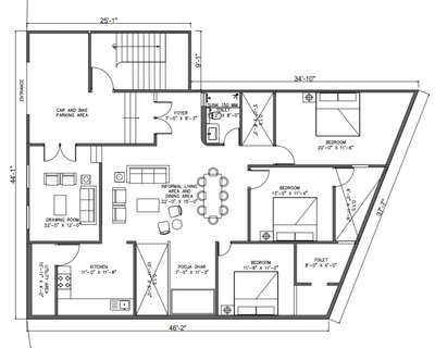 proposed floor plan for irregular site.
.
.
#FloorPlans #FlooringSolutions #SingleFloorHouse #SingleFloorHouse