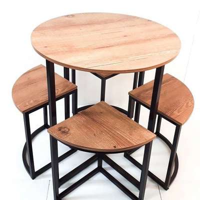 MS pipe round table with wooden top 
4 stools best in quality