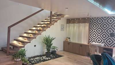 GI Metal Frame works staircase Finished with Teak Wood Based with plywood