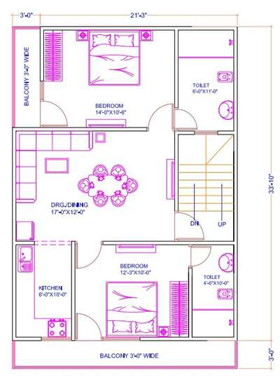 sketch plan of 21'x34'
2 bhk