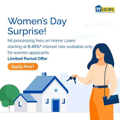 This International Women's Day, enjoy the benefit of nil processing fees on your home loan which starts at 8.45% interest rate. It’s a limited period offer for women applicants, avail now!

Mobile : 075103 85499 8848596497
Email : loan@homeloanadvisor.in
Website : www.homeloanadvisor.in

HLA Financial Services
Home Loan 

#LICHFL #Wheredreamscomehome #Housingfinance  #homeloan #dreamhome #home #realestate #Internationalwomensday #Women #Womensday #Womensday2023 #specialoffer  #limitedoffer #womensdayoffer #hlafinancialservice #hlafinancialservices #lichflstaff #lichfldme #HomeLoanAdvisor #LICHFL #Laploan #PlotLoan #homeloans