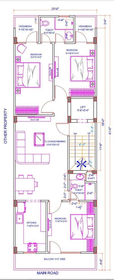 Sketch plan of 20'x57'
3 bhk