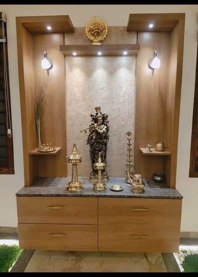 Elegant pooja space #KeralaStyleHouse #keralaplanners #keralainteriordesign #ContemporaryHouse #multiwood #keralastyle #trendingdesign #Attractive #elegannce #keralatraditionalmural #TraditionalHouse #poojaroomdesign