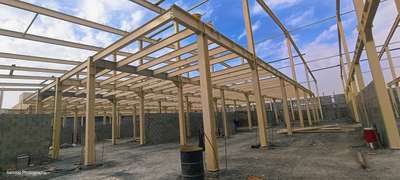 Shed steel structure erection work is currently in progress