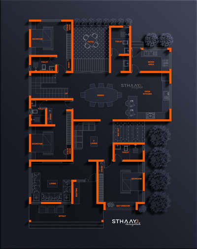 Kerala Home Plan 🏡 3BHK | SINGLE STORY |
Area : GF - 2310 sq.ft

Design: @sthaayi_design_lab 

Ground Floor 
● Sitout 
● Living 
● Foyer
● Family Living
● Dining 
● Patio
● 1Master Bedroom attached with Dressing ,Bay Window, 
● 2nd Bedroom attached with Dressing 
● 3rd Bedroom attached with Dressing,Work Space 
● Open - Kitchen 
● Work area
●C-Toilet [IN-door]
.
.
.
#sthaayi_design_lab #sthaayi 
#floorplan | #architecture | #architecturaldesign | #housedesign | #buildingdesign | #designerhouse | #interiordesign | #construction  | #civilengineering | #realestate #kerala #budgethome #keralahomes 2310