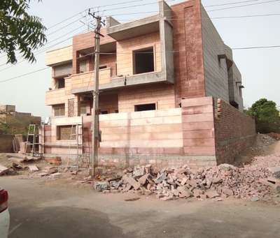 Red n white stone mix elevation..at Krishna nagar Jodhpur