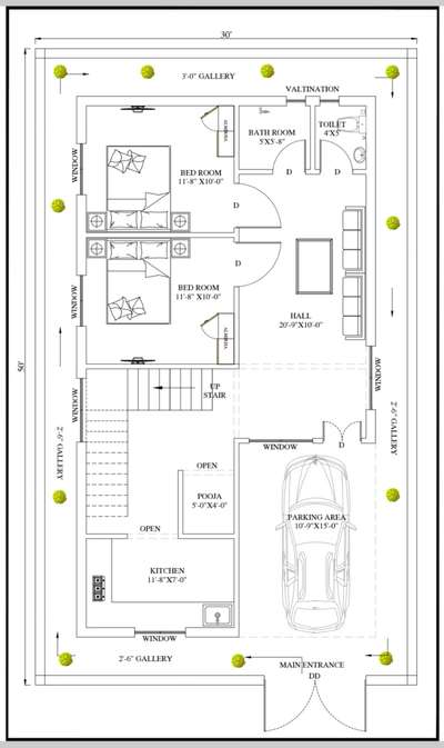 1500 Sq.ft 2D House Plan Layout