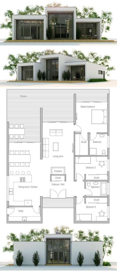 3 Bedroom Modern House plan. The  plan is an open plan with lots of natural light. Perfect plan for a modern family
 #3BHKHouse #ContemporaryHouse  #modernhome #FrenchWindows  #FloorPlans