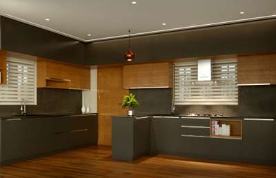 KITCHEN - DARK GRAY + TEAK WOOD