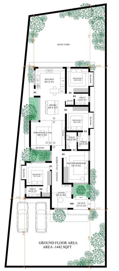 Our new project at Perumbavoor. it a single storied building in a lengthly plot. Total 1400 sqft area. High lighted with 3 courtyards. Four bedroom with three attached and one common bathroom. Family living , Dining and kitchen are combained together . Sunken family living is the heart and high lighted area in total house. #architecturedesigns  #kerealahomes  #KeralaStyleHouse  #InteriorDesigner  #Architectural&Interior  #interior_courtyard